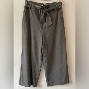 Zara Trafaluc Charcoal Cropped Pants with Tie and Elastic Waist